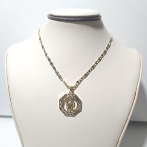 Gold Plated Octagonal Pendant Necklace Virgen De Guadalupe